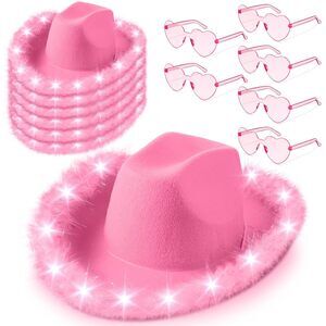 7442 6 Pieces Cowgirl Light Up Hat With Feather Boa, Heart Sunglasses